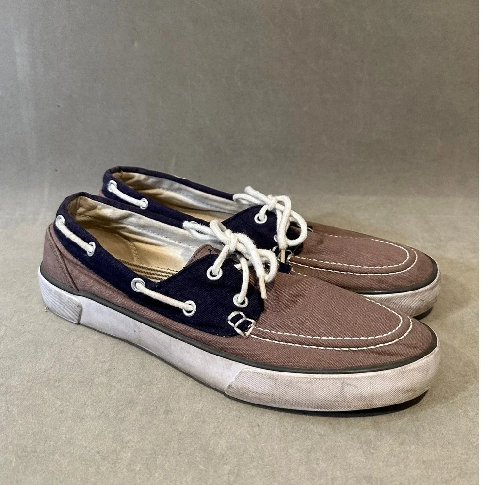 Polo Ralph Lauren Lander Mens Canvas Boat Shoes Brown Navy Blue Size 8.5 D